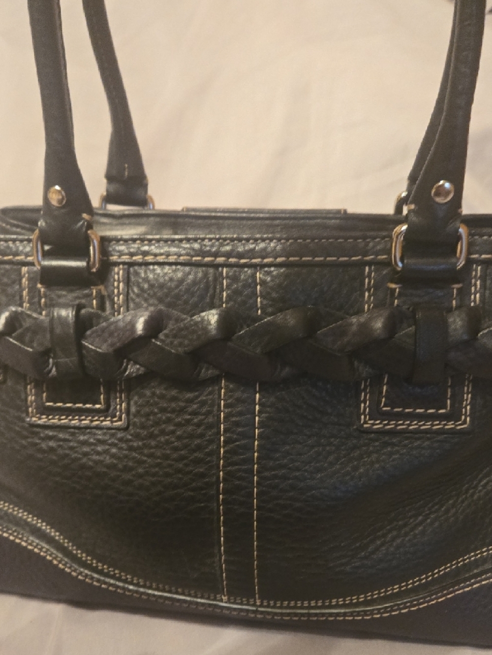 Black Pebble Leather Coach Purse The Hampton Satchel - Picture 7 of 15